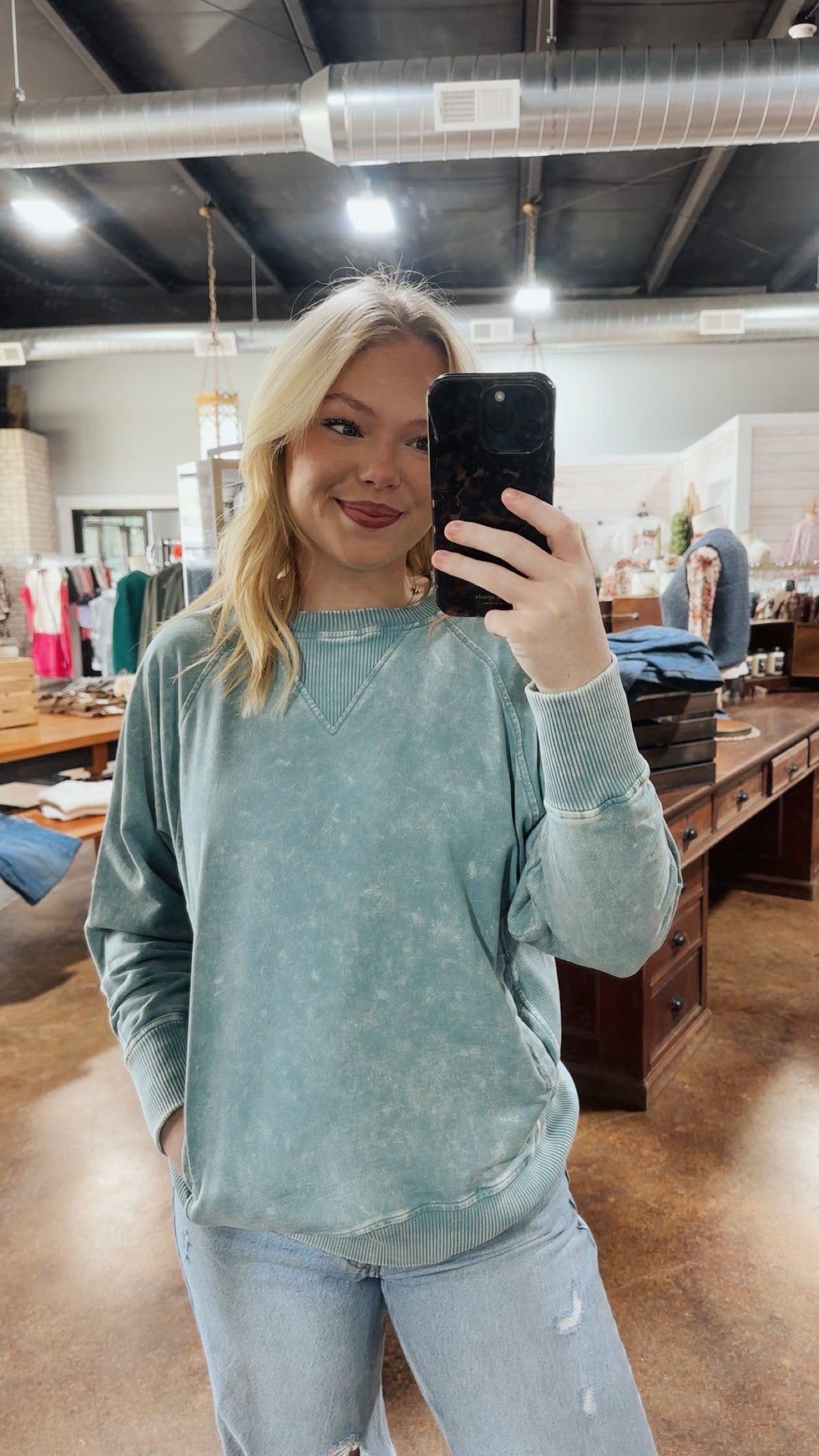 PLUS Acid washed terry Pullover with Pockets