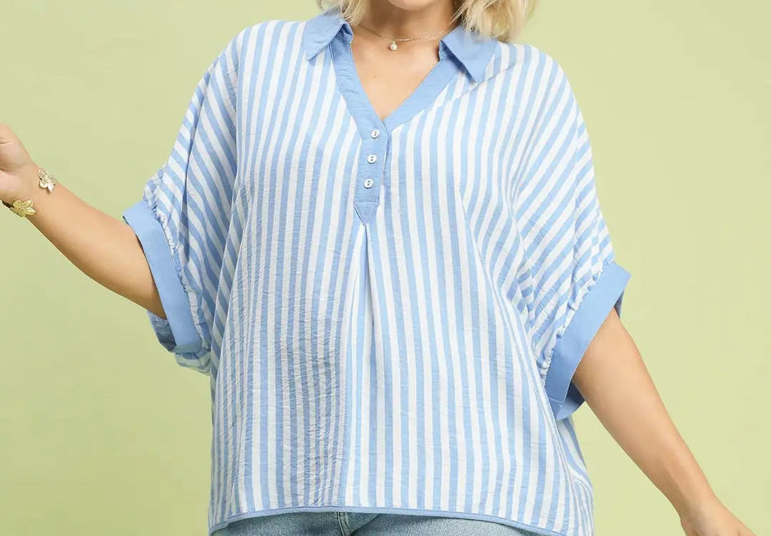 Stripe Collared Oversized Top