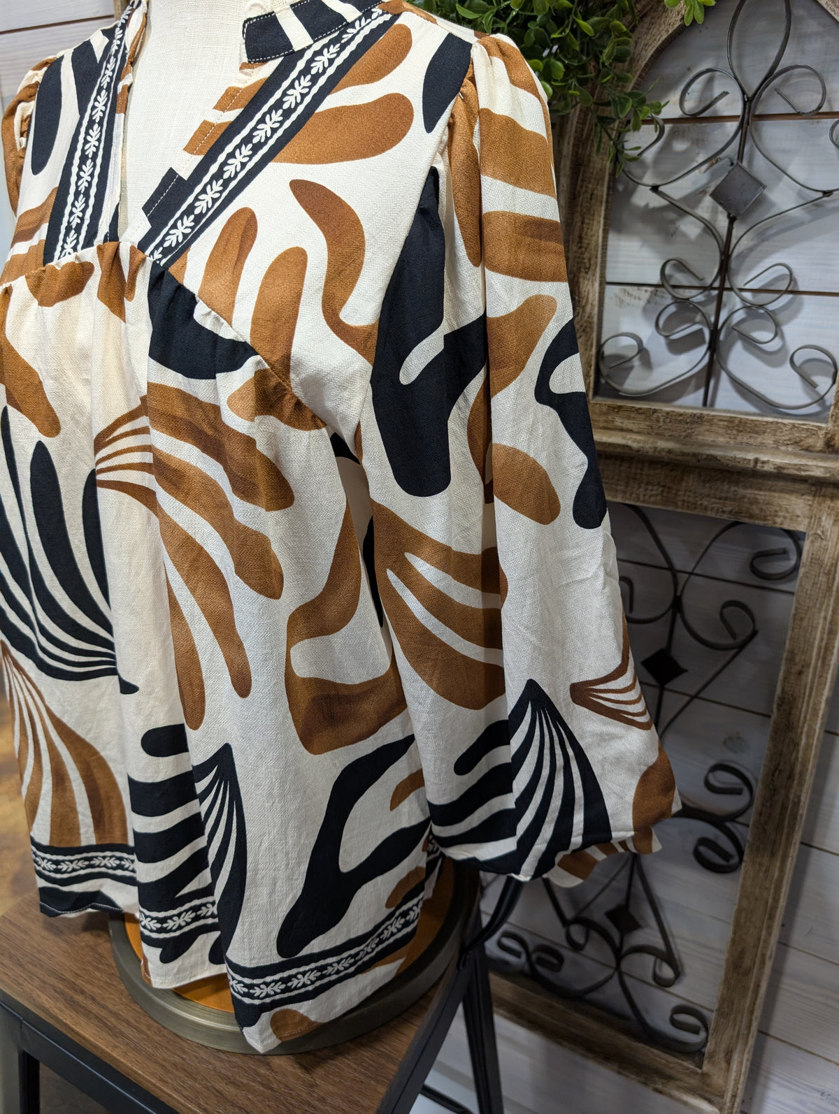 Boho Leaf Print Blouse