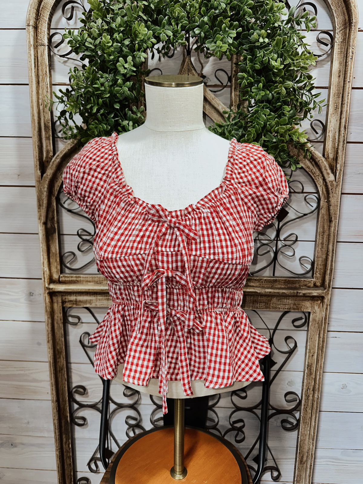 Bow Detail Gingham Top