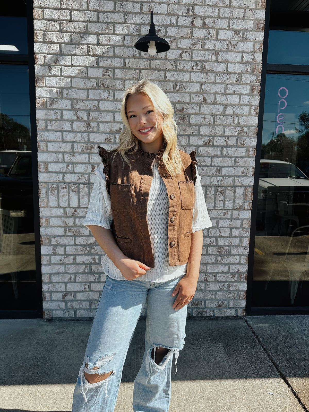 Denim Stitched Detail Vest Top