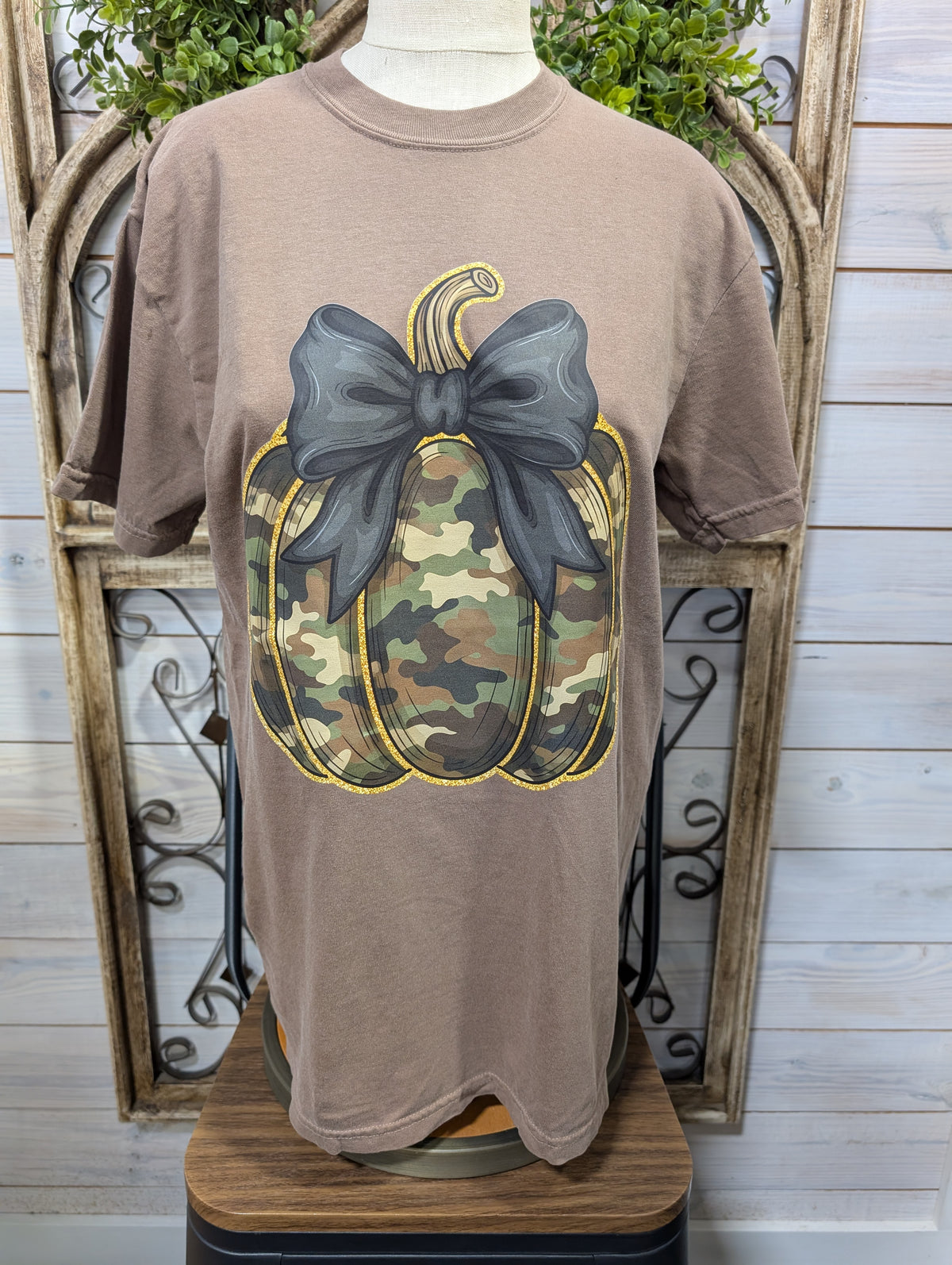 Camo Pumpkin Black Bow Tee