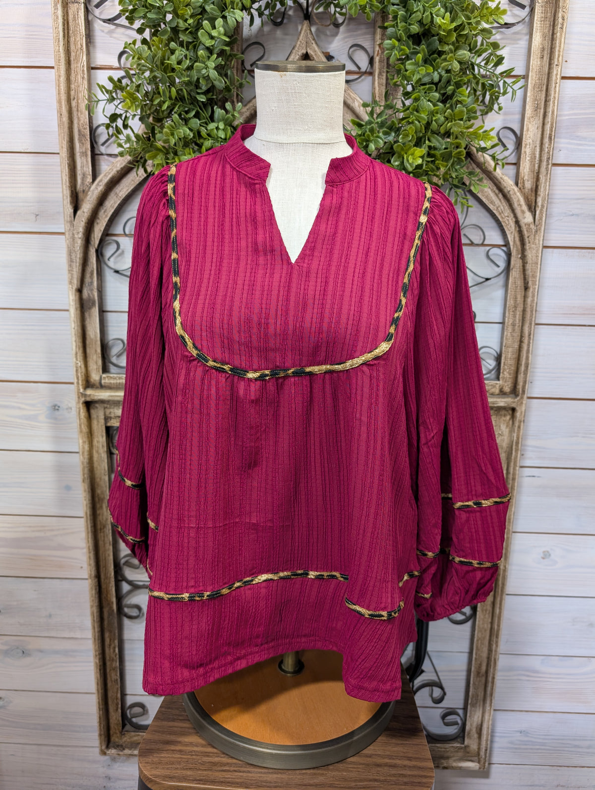 PLUS Texture Fabric Blouse with Animal Print
