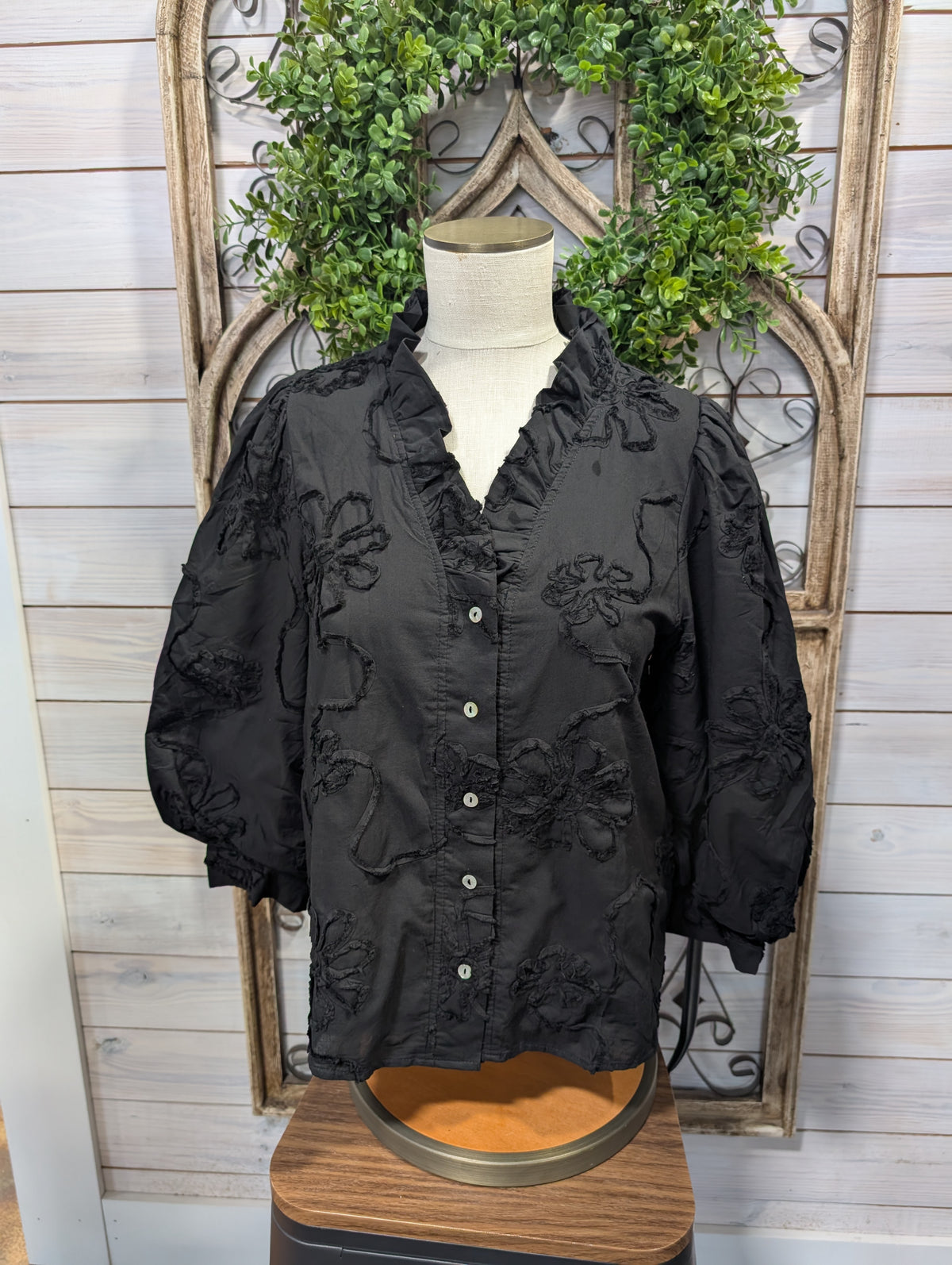 Button Down 3D Floral Top