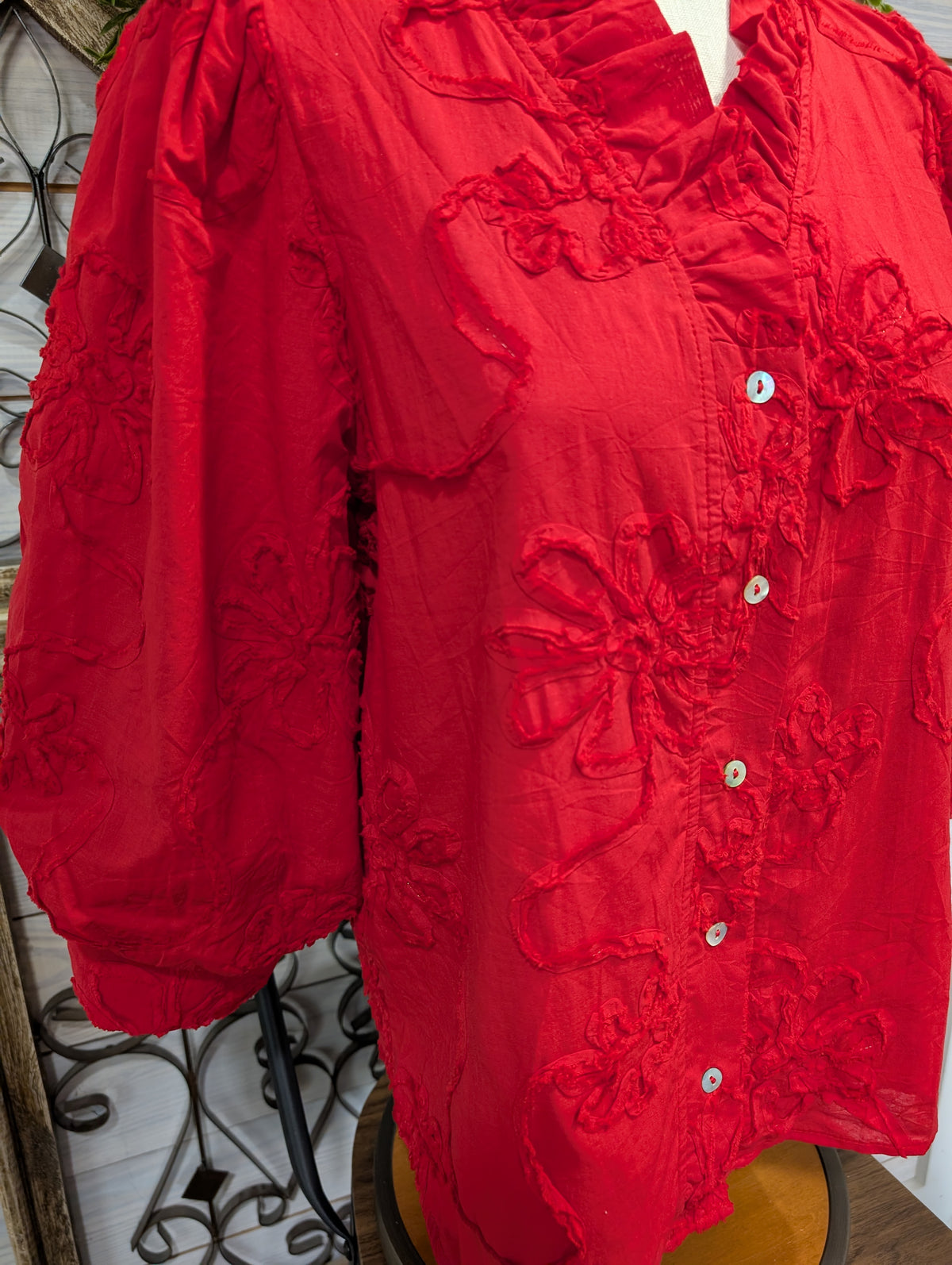 Button Down 3D Floral Top