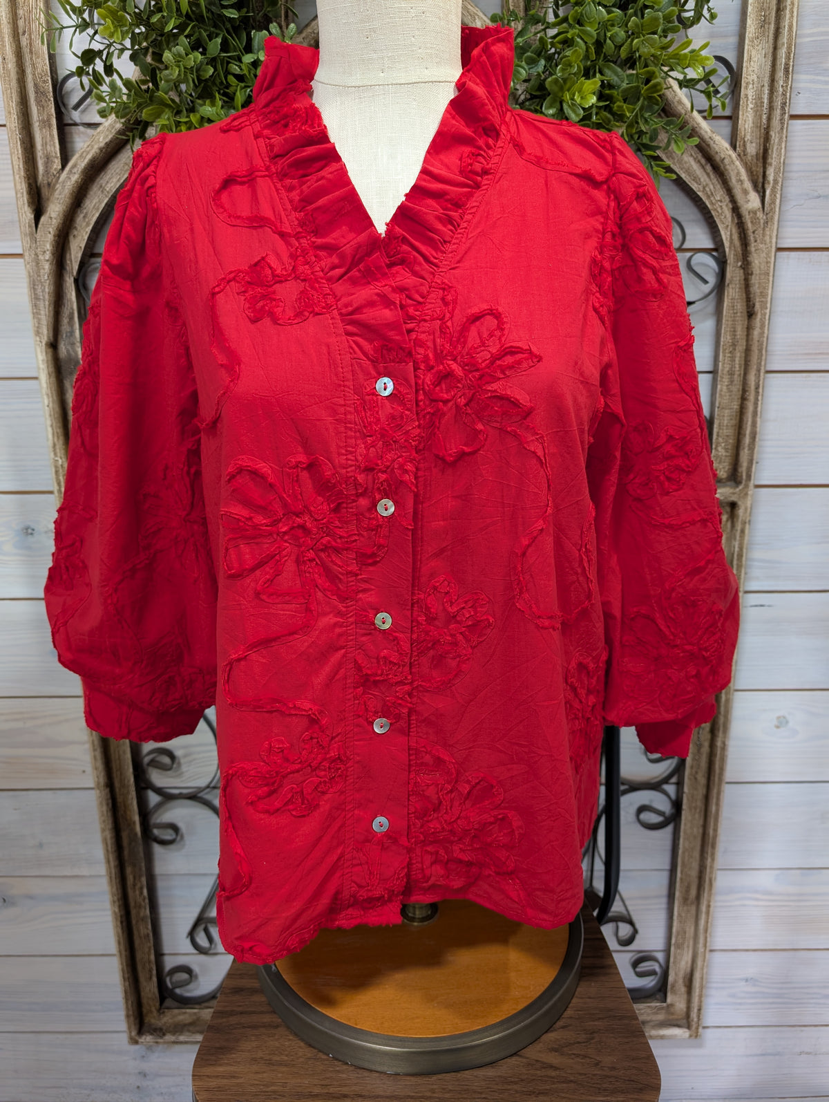 Button Down 3D Floral Top