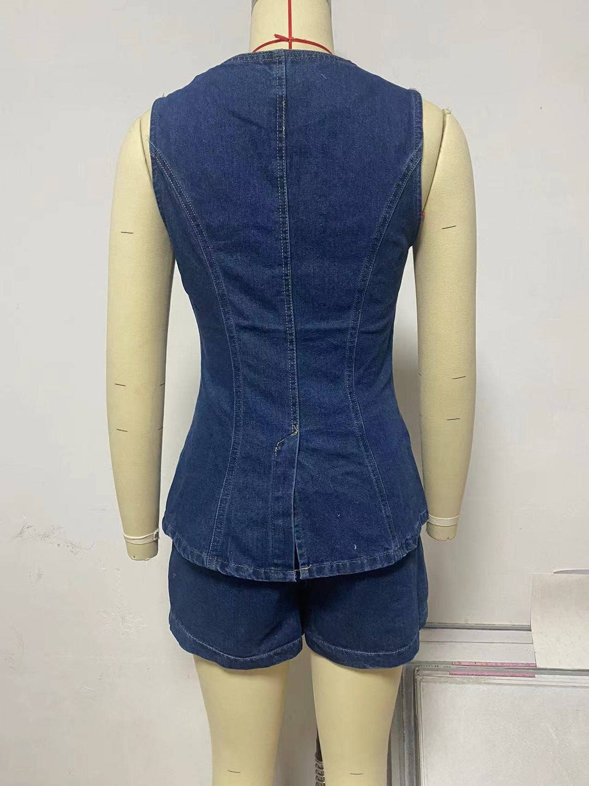 Casual Sleeveless Top High-Waist Denim Shorts Set