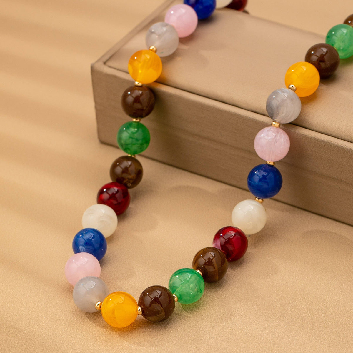 HIGH GLOSSY MULTI COLOR BEADED CHAIN NECKALCE