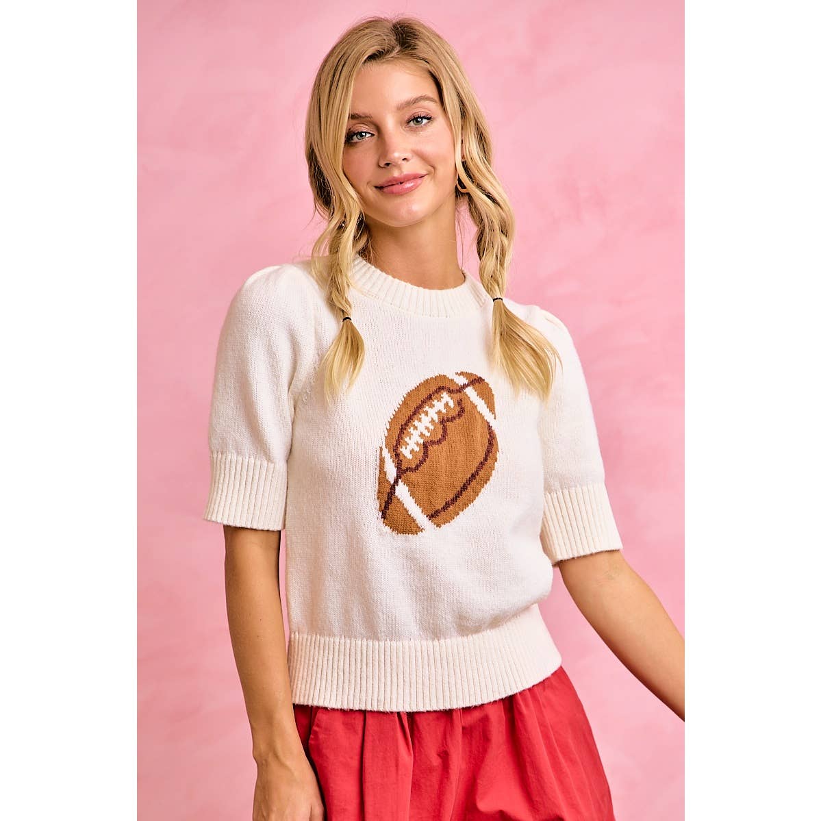 GAMEDAY THEME PUFF SLEEVES HALF SLEEVES KNIT TOP