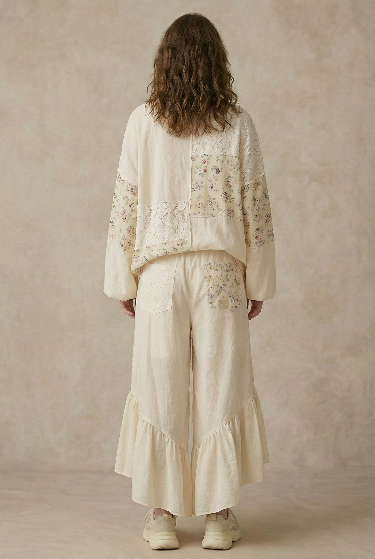 Floral Patchwork Ruffle Pants