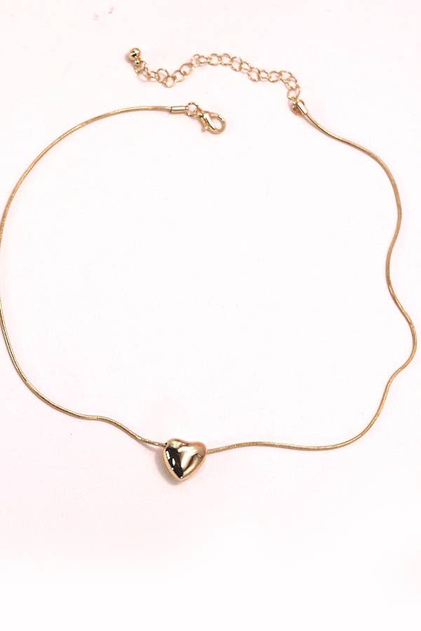 MINI PUFF HEART PENDANT SNAKE CHAIN NECKLACE