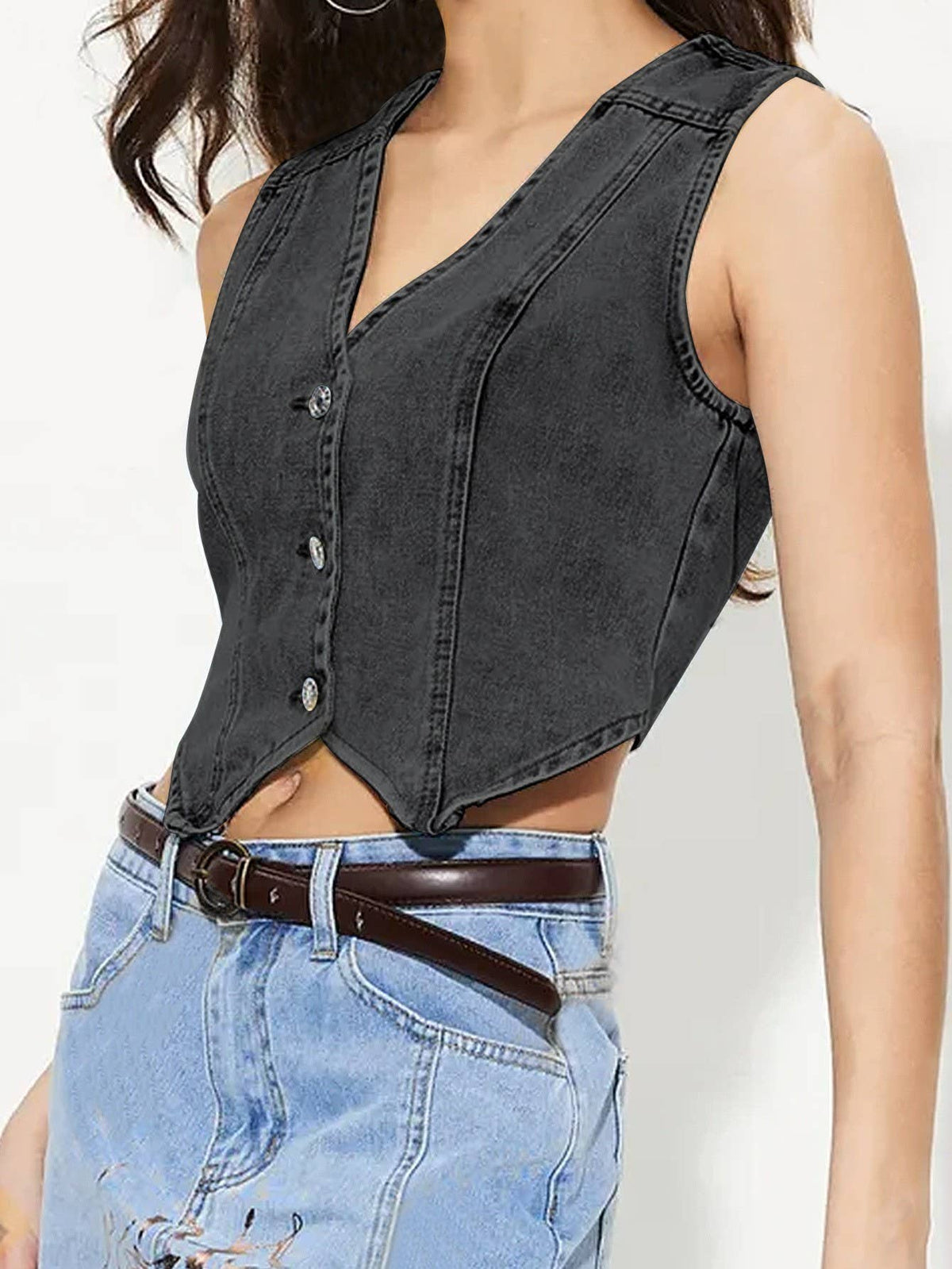 Women&#39;s V-Neck Denim Tank Top Vest