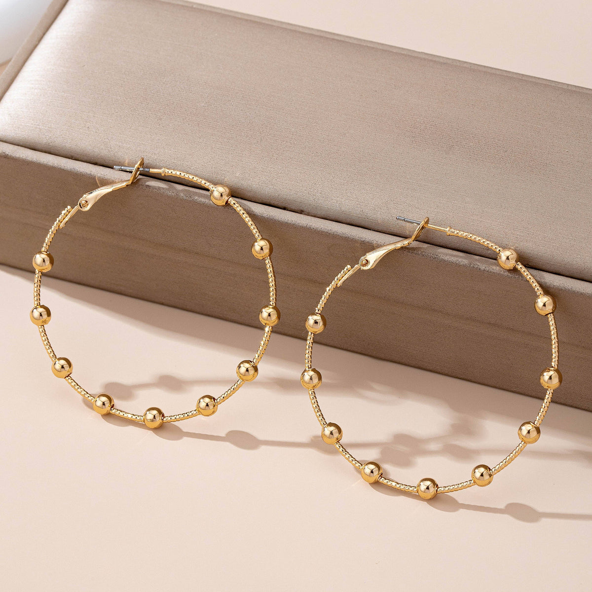 Classic Gold Ball Beaded Station Hoop Earrings
