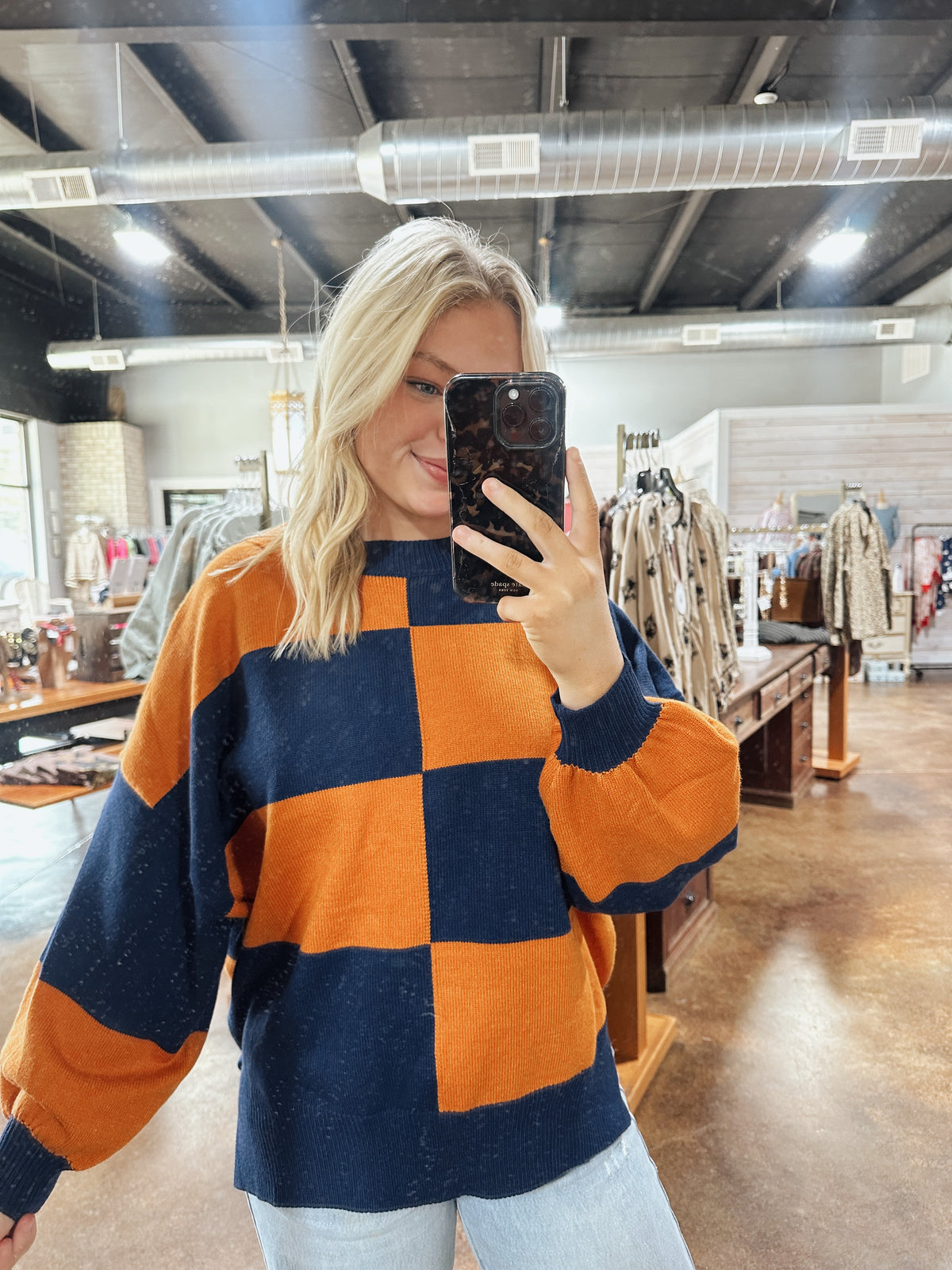 Gameday Oversized Checkerboard Knit Sweater
