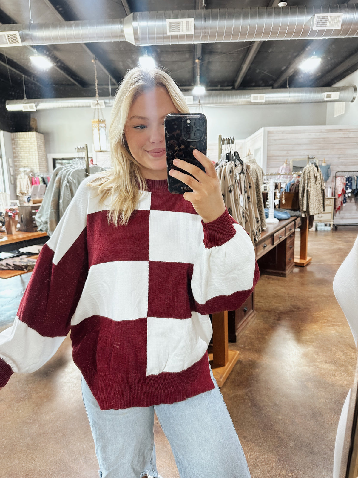 Gameday Oversized Checkerboard Knit Sweater