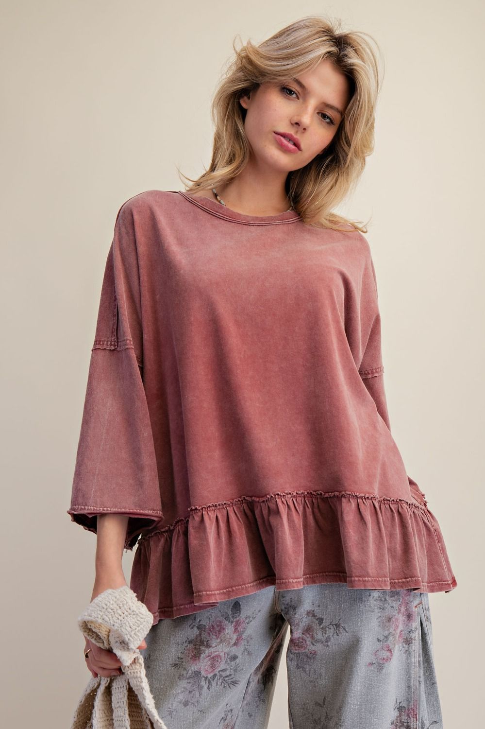 RUFFLE BOTTOM WASHED COTTON TUNIC