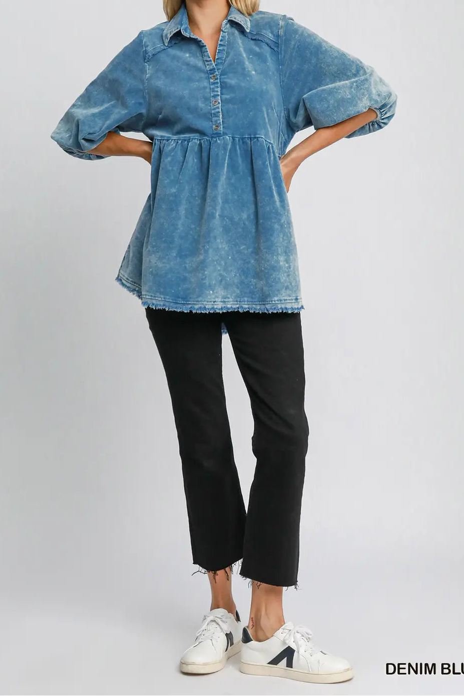 Stone Washed Corduroy Tunic Top