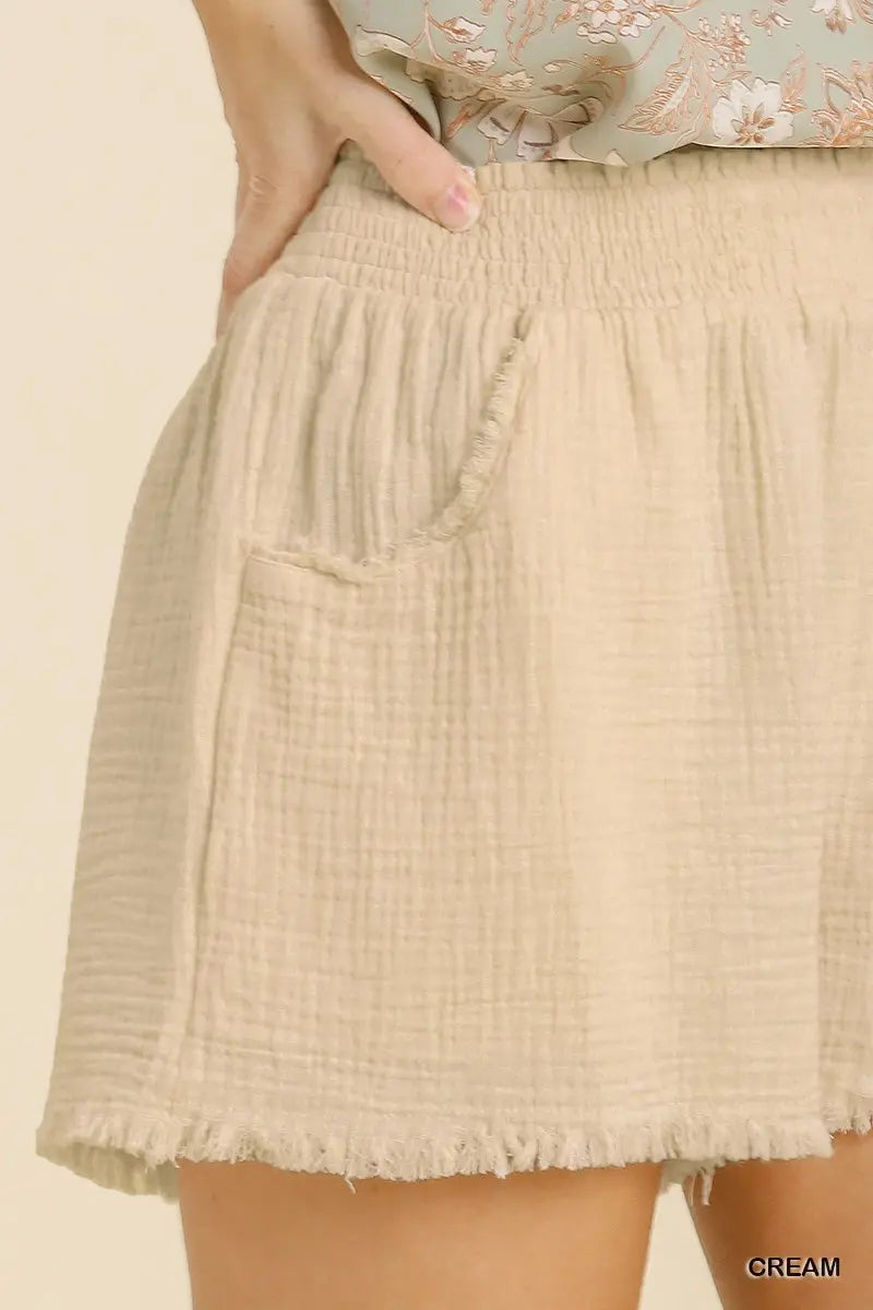 Elastic Waist Band Shorts with Side Pockets & No Lining