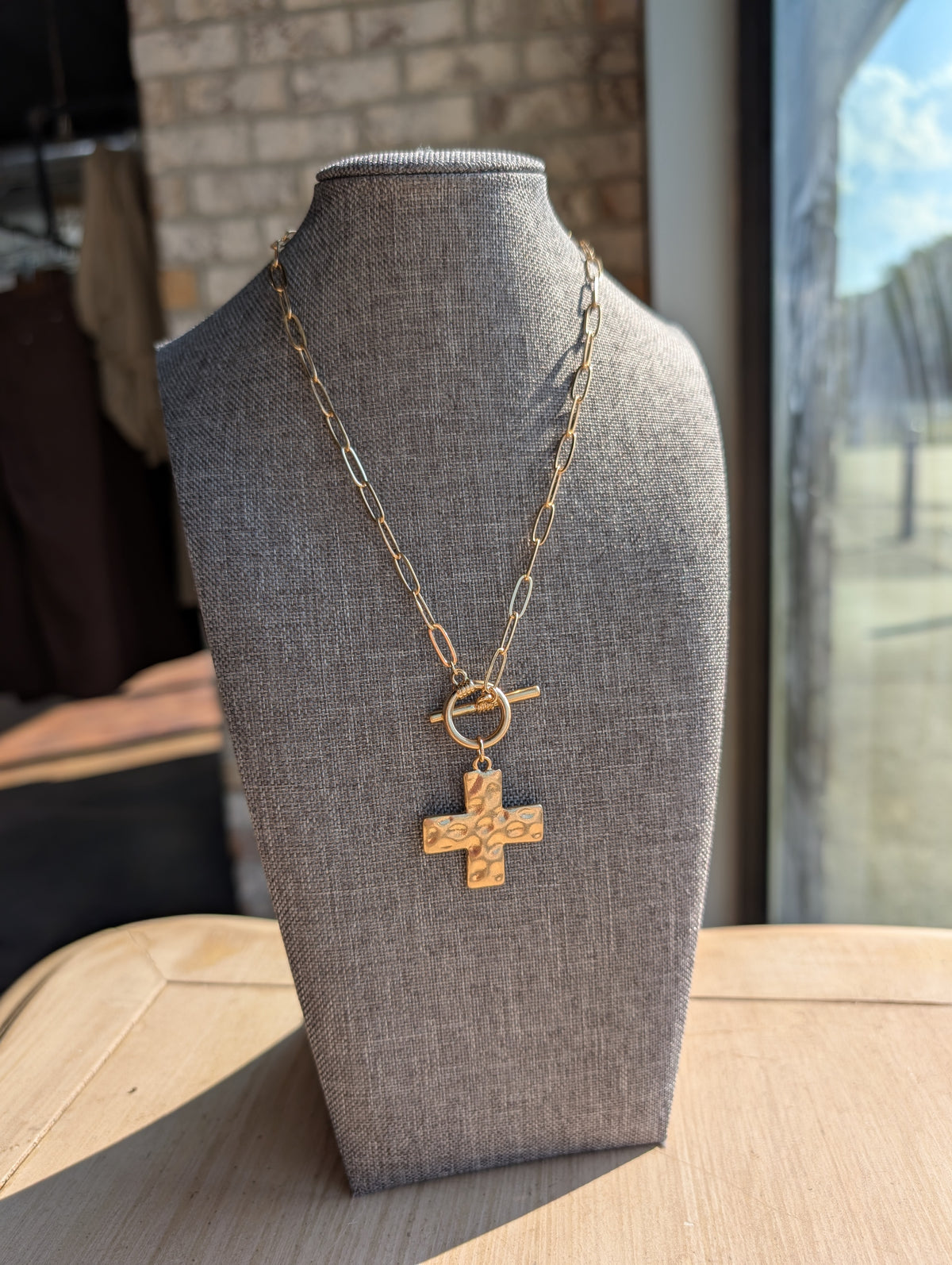 Hammered Cross Toggle Necklace