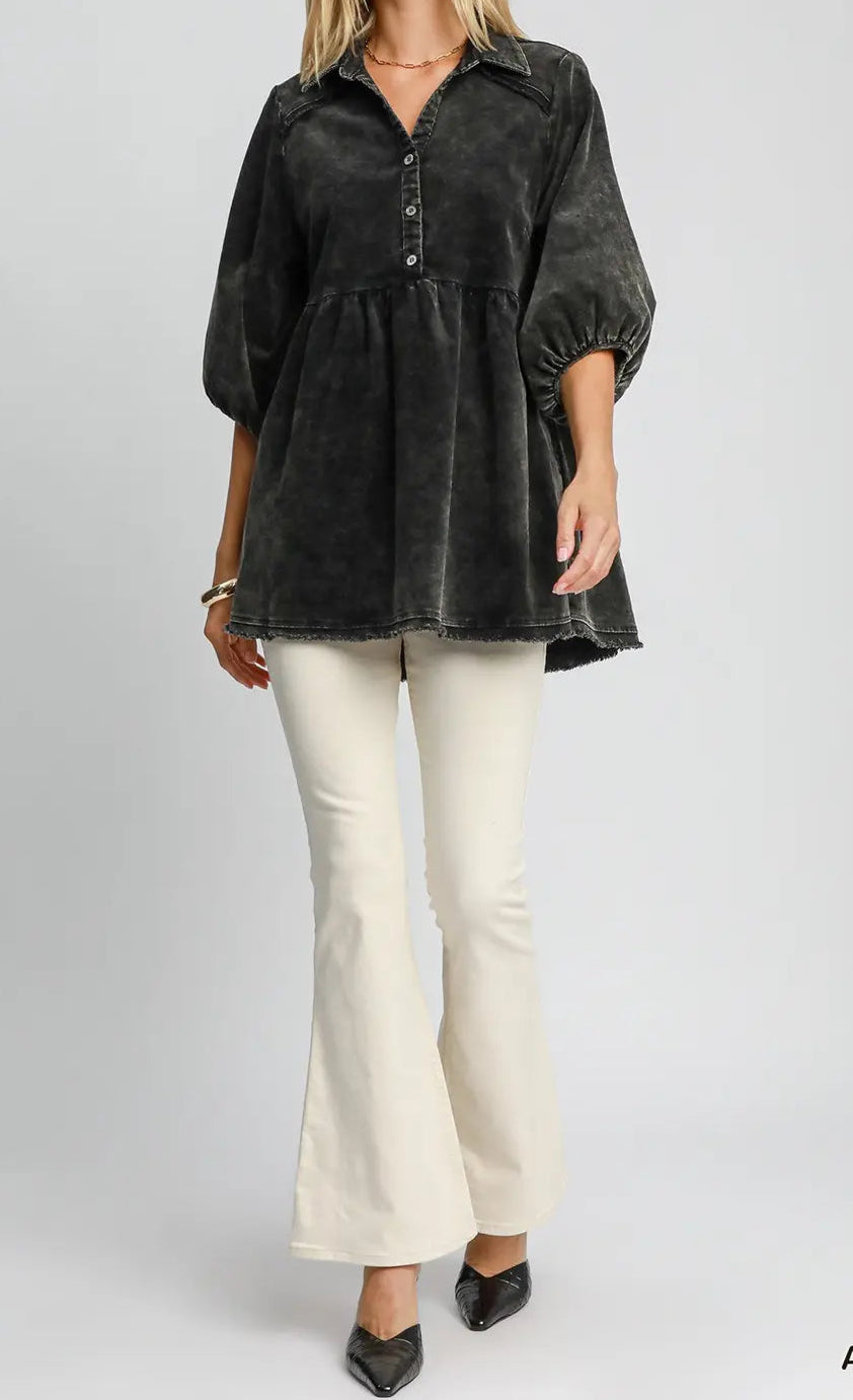 Stone Washed Corduroy Tunic Top