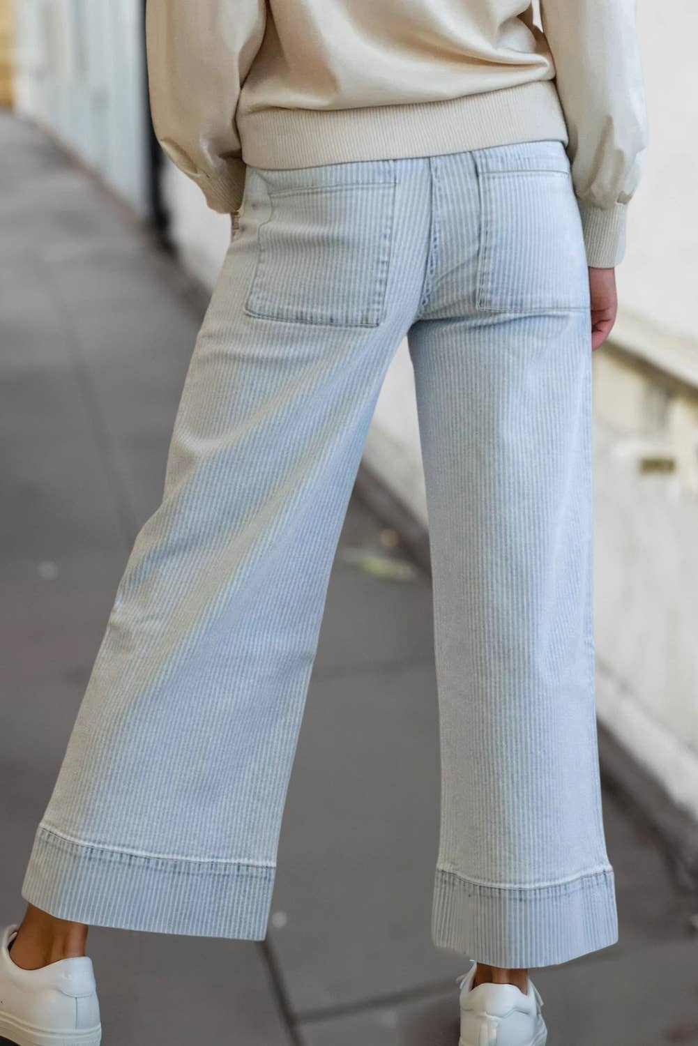 Casual Flap Pocket Cuffed Hem Wide Leg Jeans | 4-16