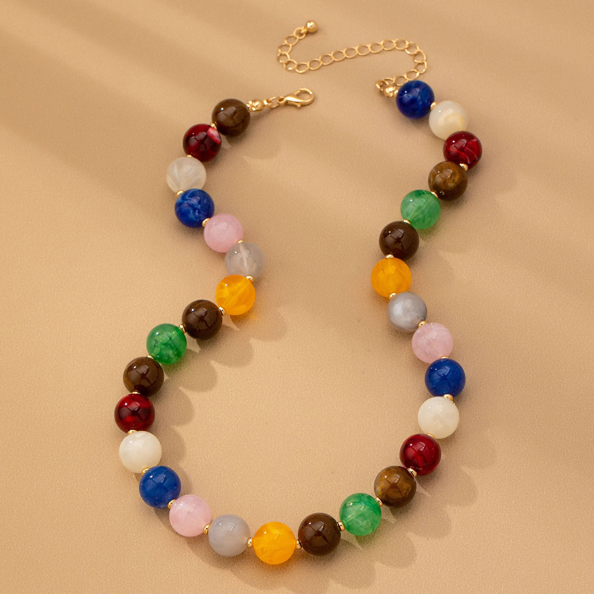 HIGH GLOSSY MULTI COLOR BEADED CHAIN NECKALCE