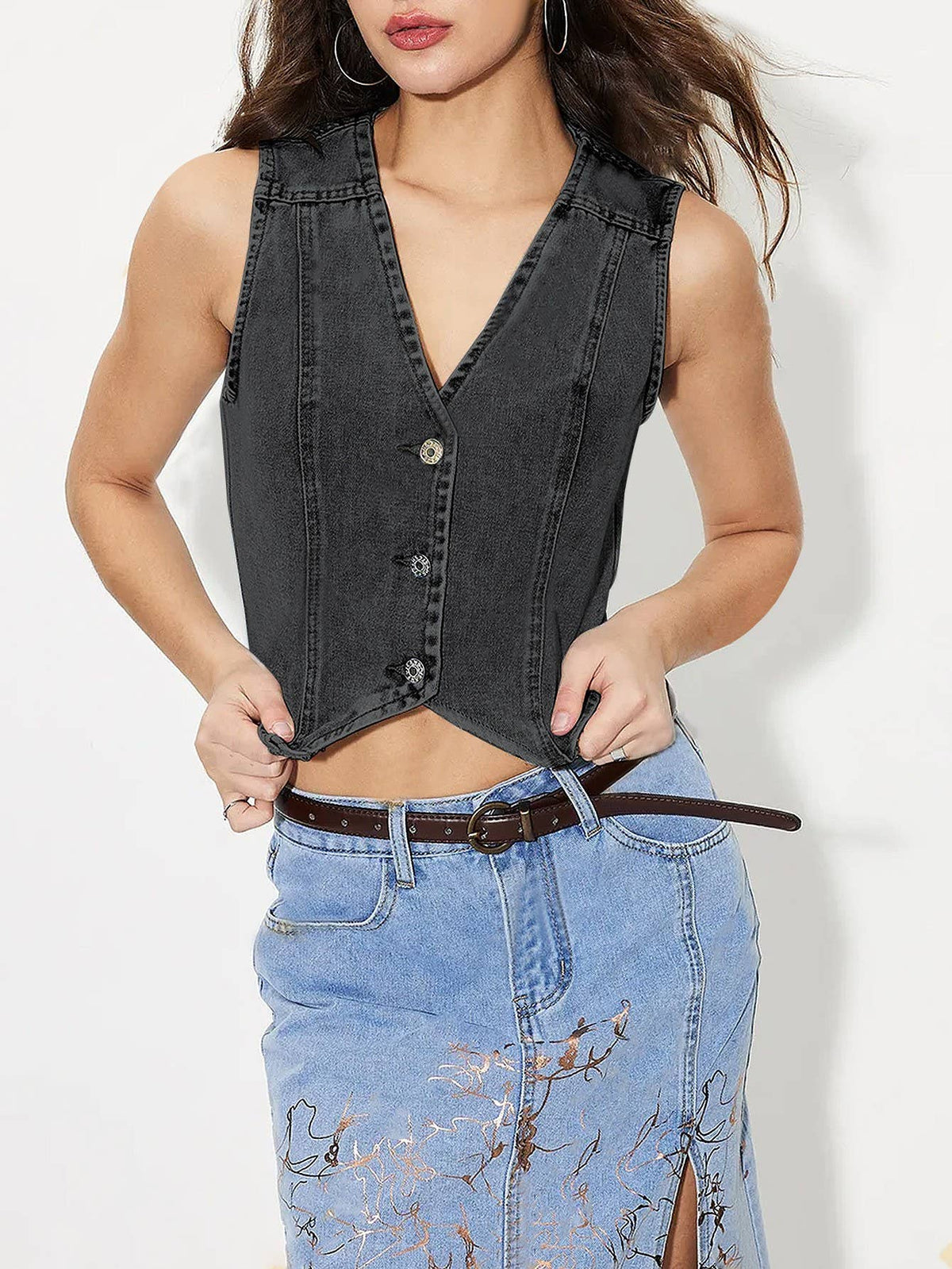 Women&#39;s V-Neck Denim Tank Top Vest