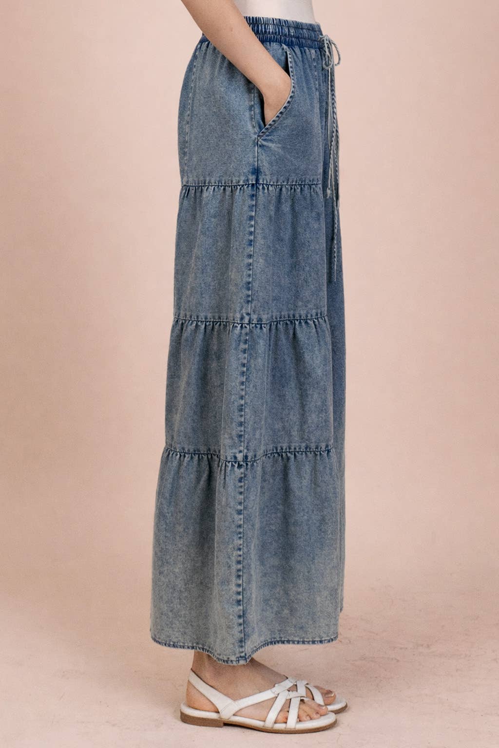 Tiered Layers Mineral Washed Chambray Pants