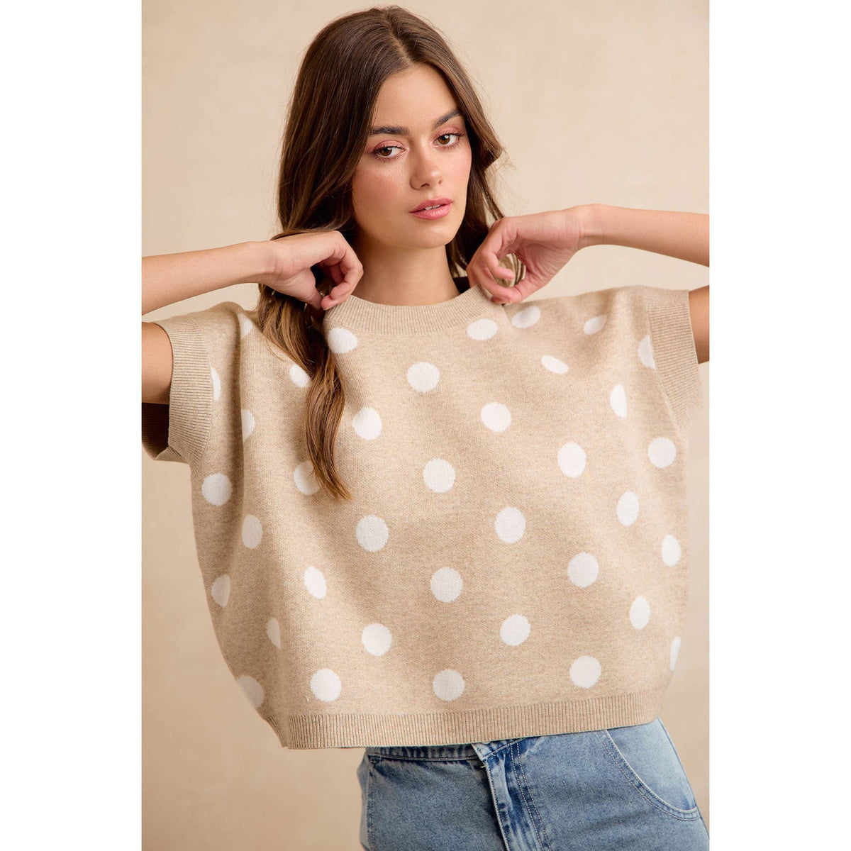 POLKA DOT KNIT SLEEVELESS TOP