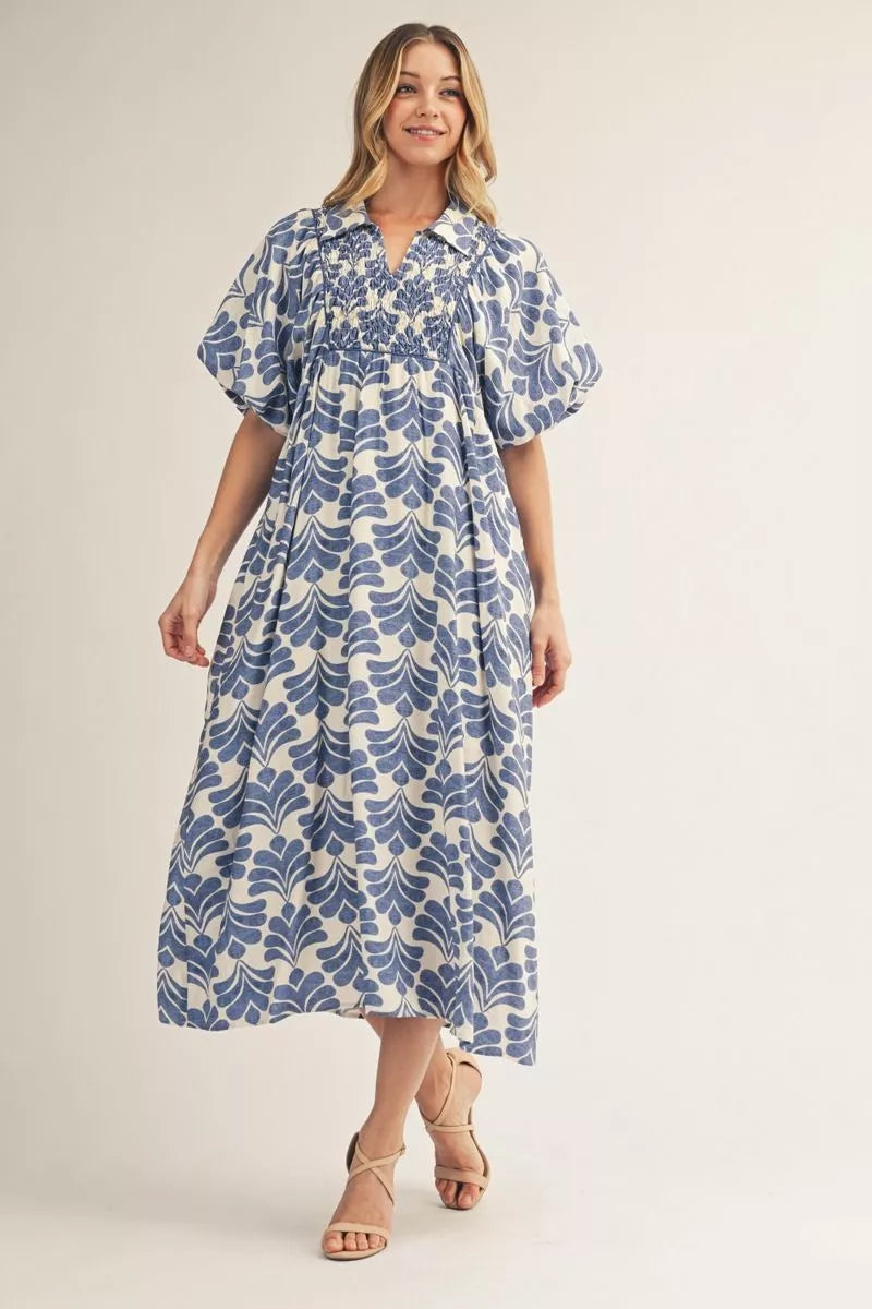Smocked Floral Midi Dress