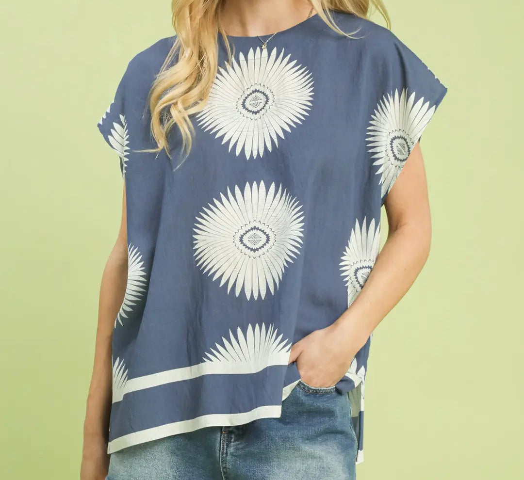Oversized Abstract Print Boxy Top