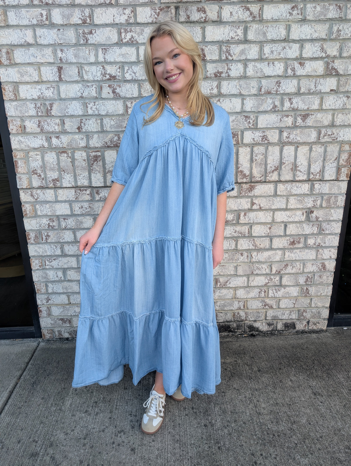 Short Sleeve denim maxi dress