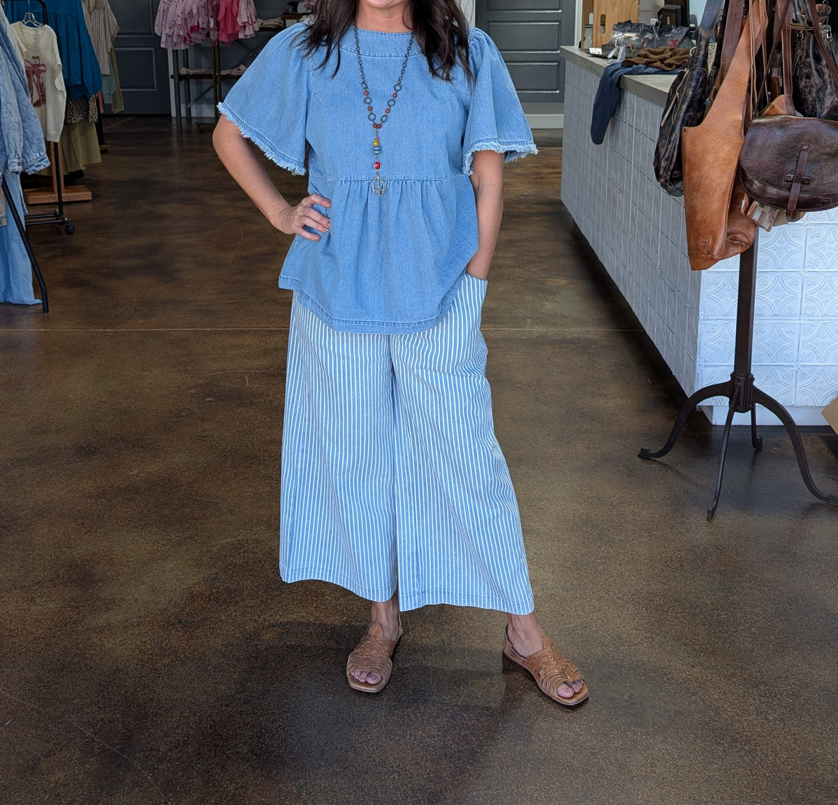 Stone wash stripe pant