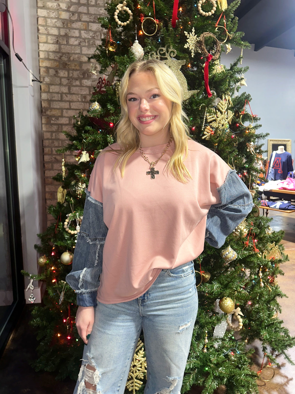 Denim Sleeve Sweater