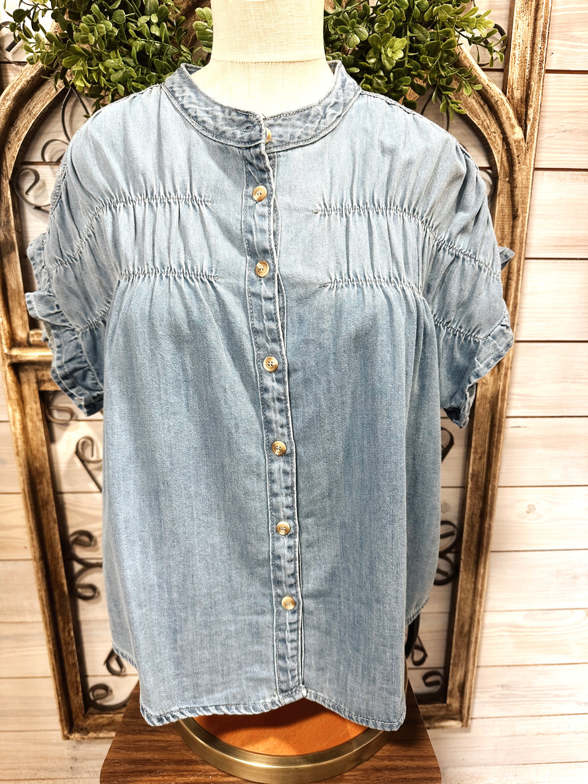DENIM TOP WITH RUFFLES