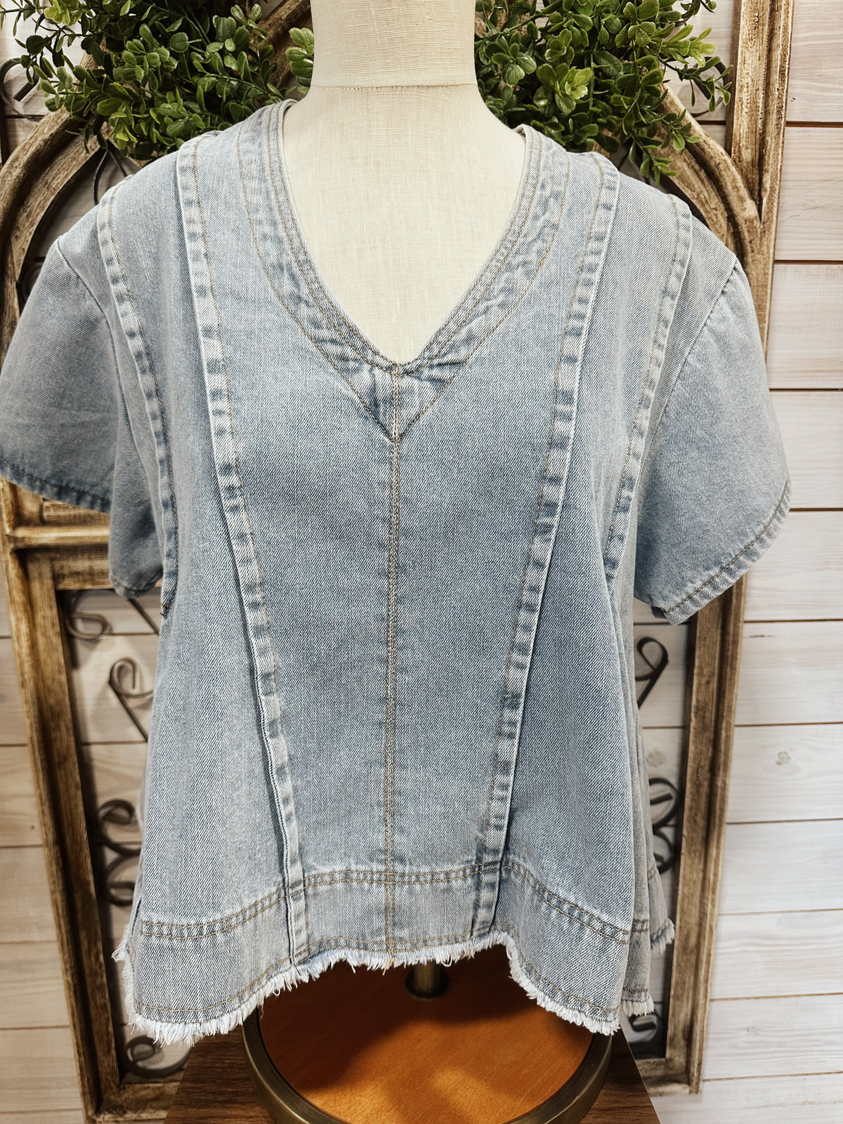 V neck Denim Top