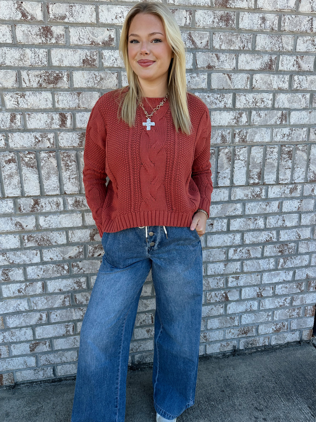 Wide leg Denim Pant w/ drawstring