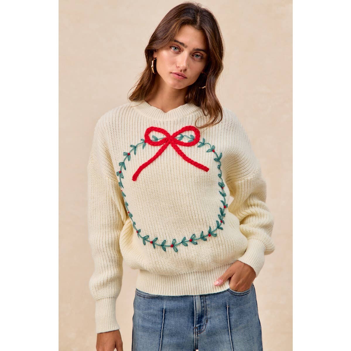 CHRISTMAS WREATH HACCI KNIT TOP