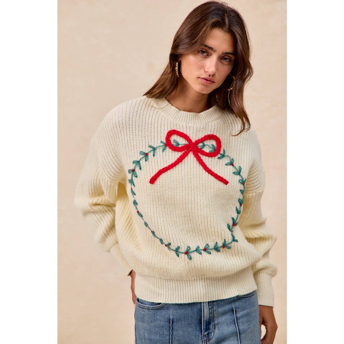 CHRISTMAS WREATH HACCI KNIT TOP