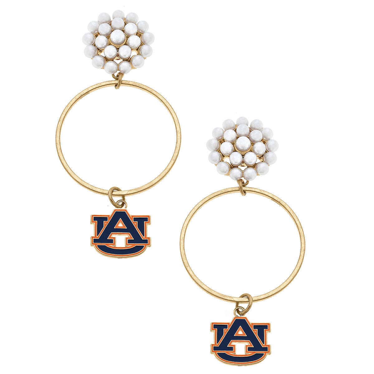 Auburn Tigers Pearl Cluster Enamel Hoop Earrings