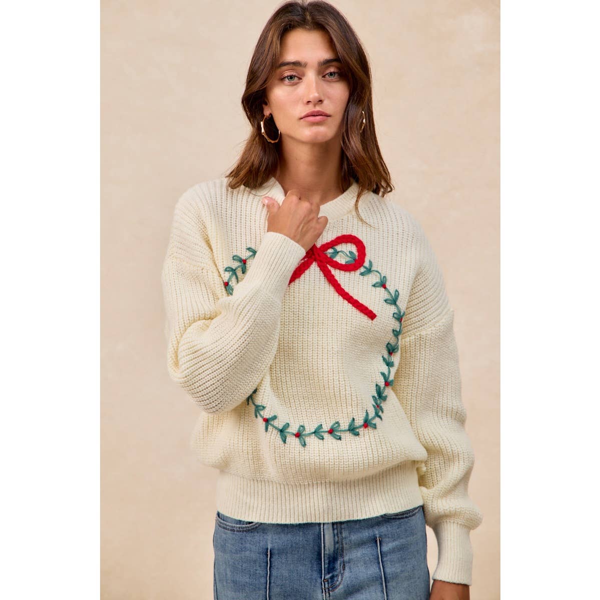 CHRISTMAS WREATH HACCI KNIT TOP