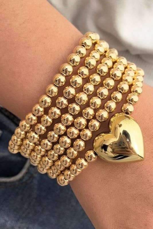 BALL CHAIN BEAD HEART STRETCHABLE BRACELET