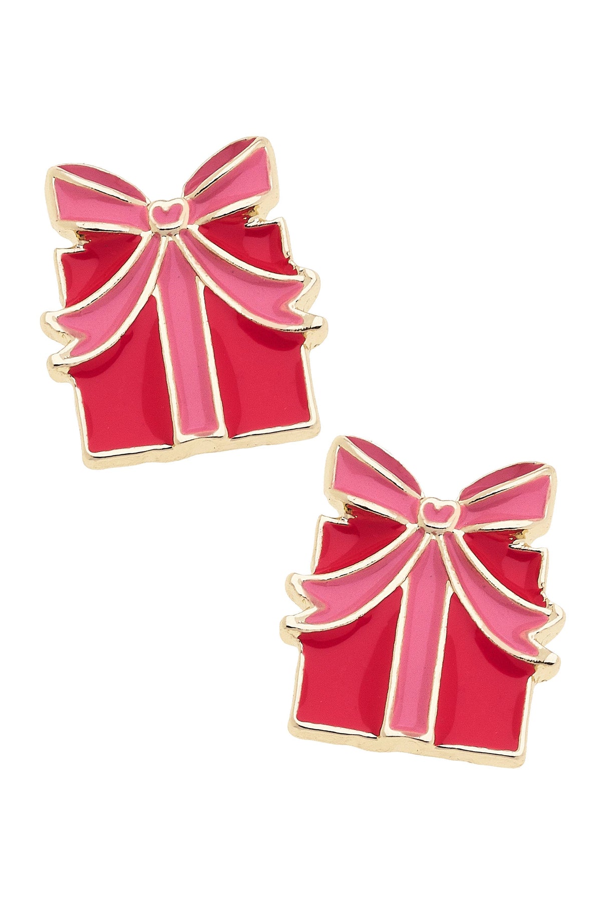 Gift Wrapped Enamel Stud Earrings in Red &amp; Pink