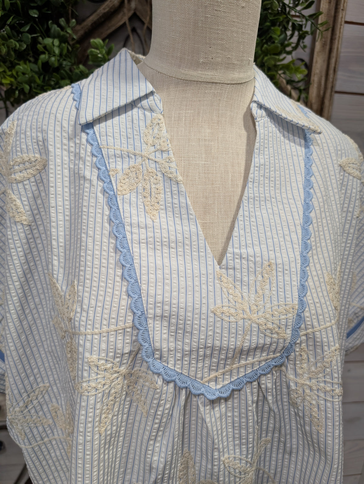 embroidered Blouse with Scallop Trim