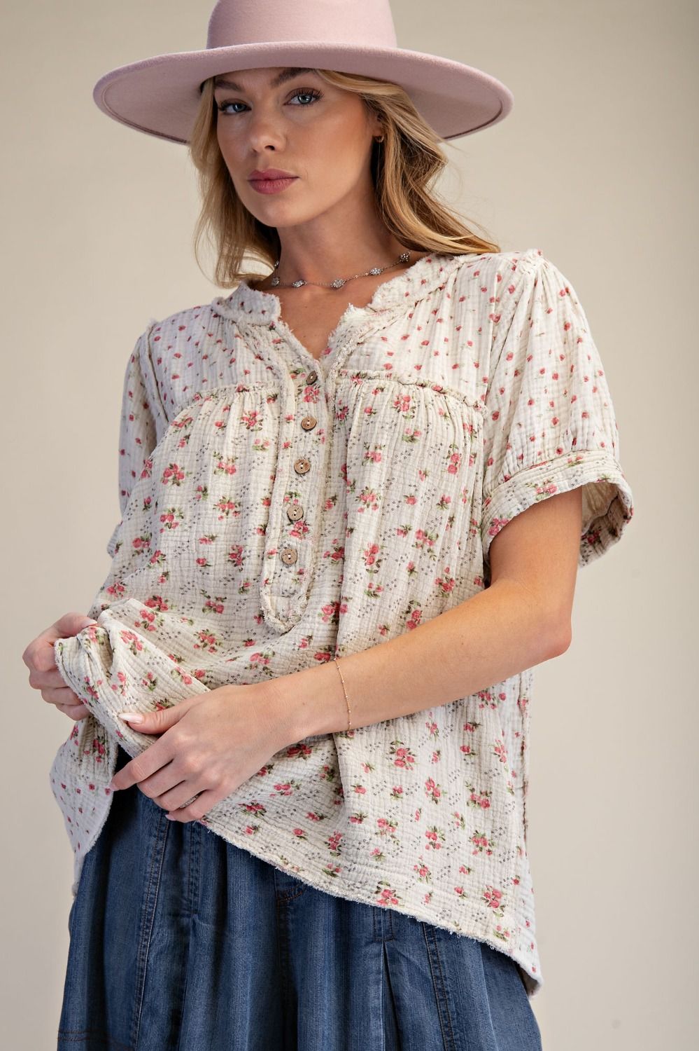 Short Sleeve Printed Cotton Top
