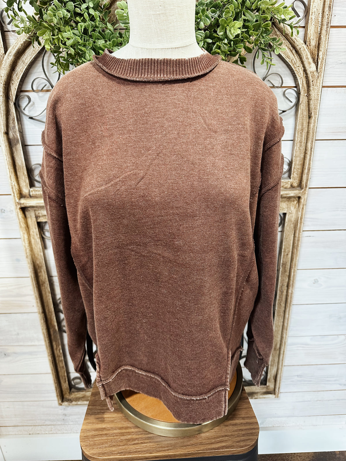 acid washed exposed seam fleece sweatshirt
