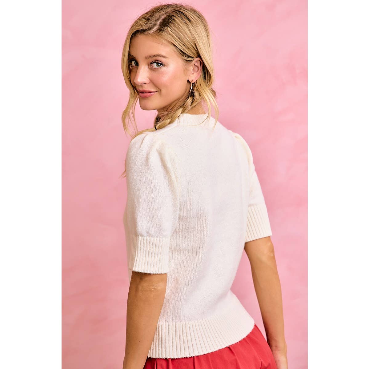 GAMEDAY THEME PUFF SLEEVES HALF SLEEVES KNIT TOP