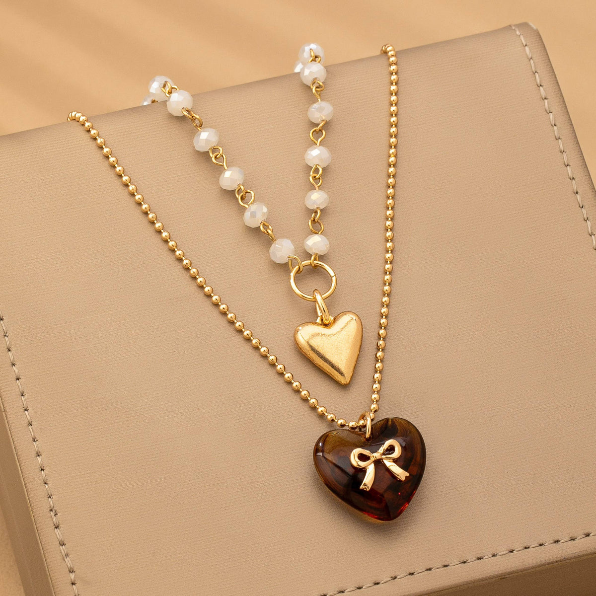 MULTI LAYER DOUBLE HEART CHARM NECKLACE