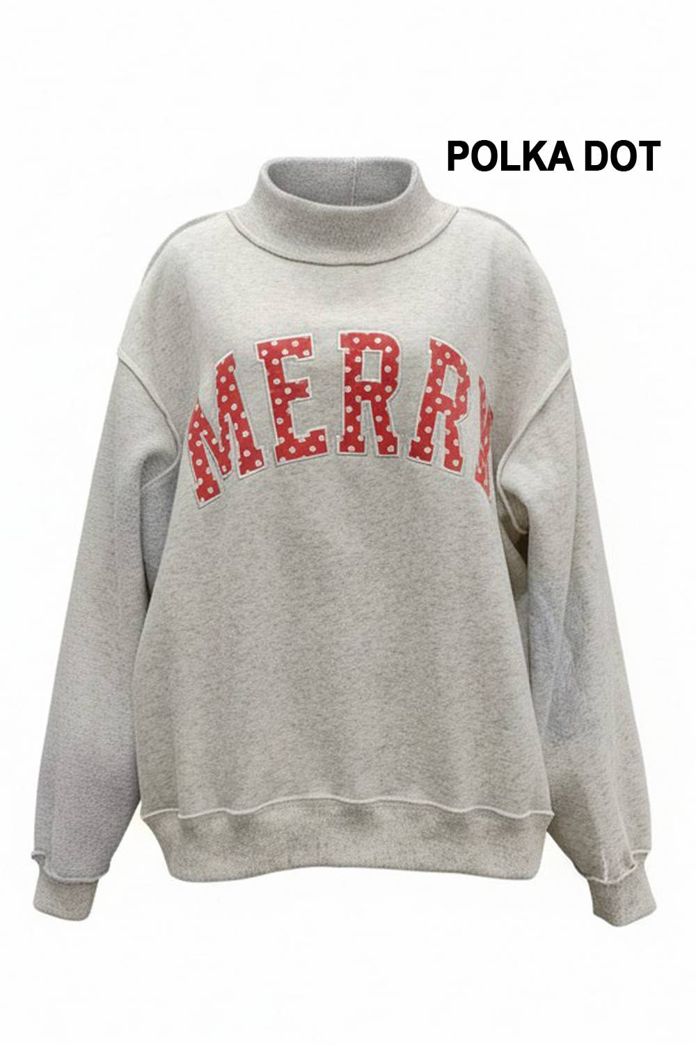 IT2594E-MERRYW | "MERRY" Varsity Mock Neck Sweatshirt