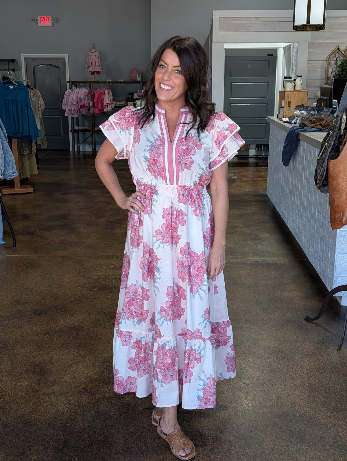 Floral Flutter Sleeve Midi Dress